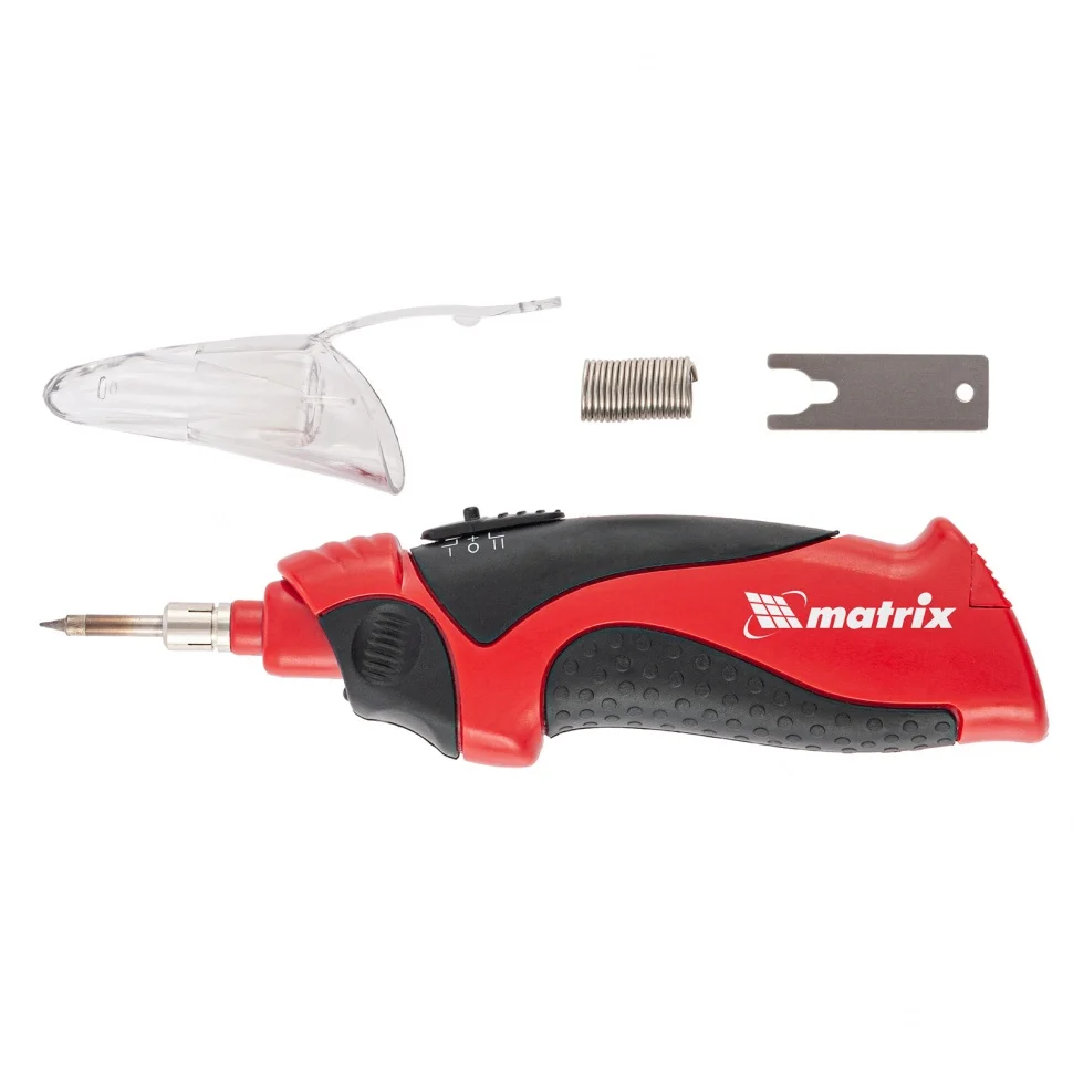 Matrix Паяльник беспроводной 4.5 В, 8 Вт, 350°С, припой 10 г, подставка, работа от элементов питания 3хАА 91351