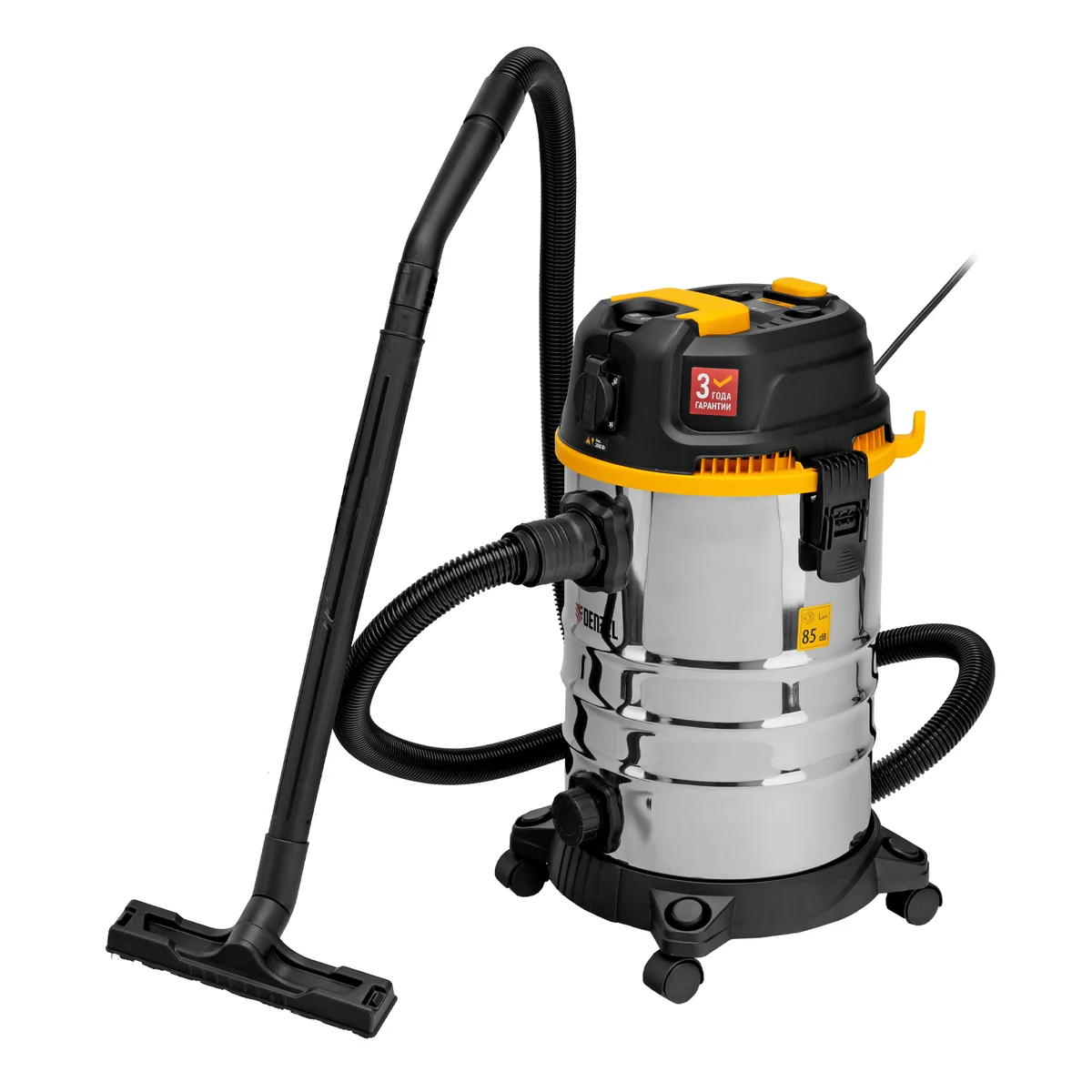 Denzel Пылесос строительный RVC30, 1400 Вт, бак 30 л, шланг 3 м, розетка с автосинхр. 28203