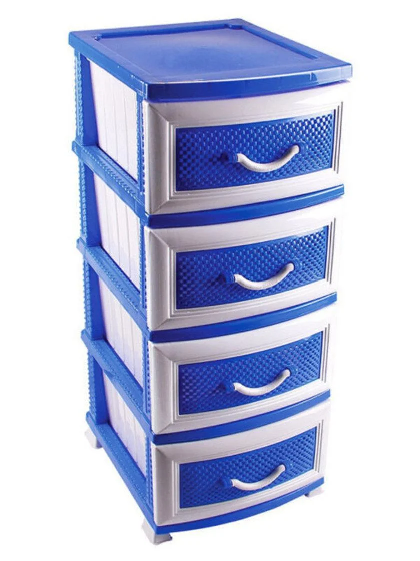 РОССПЛАСТ Комод 4 секции Дельфин ТЕМНО ГОЛУБОЙ/БЕЛЫЙ РП-411