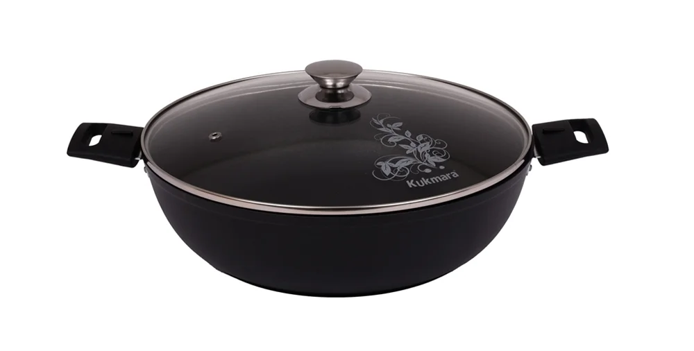 Кукмара Сотейник 30/8,5 см с антипригарным покрытием, со съёмными ручками, со стеклянной крышкой с308а