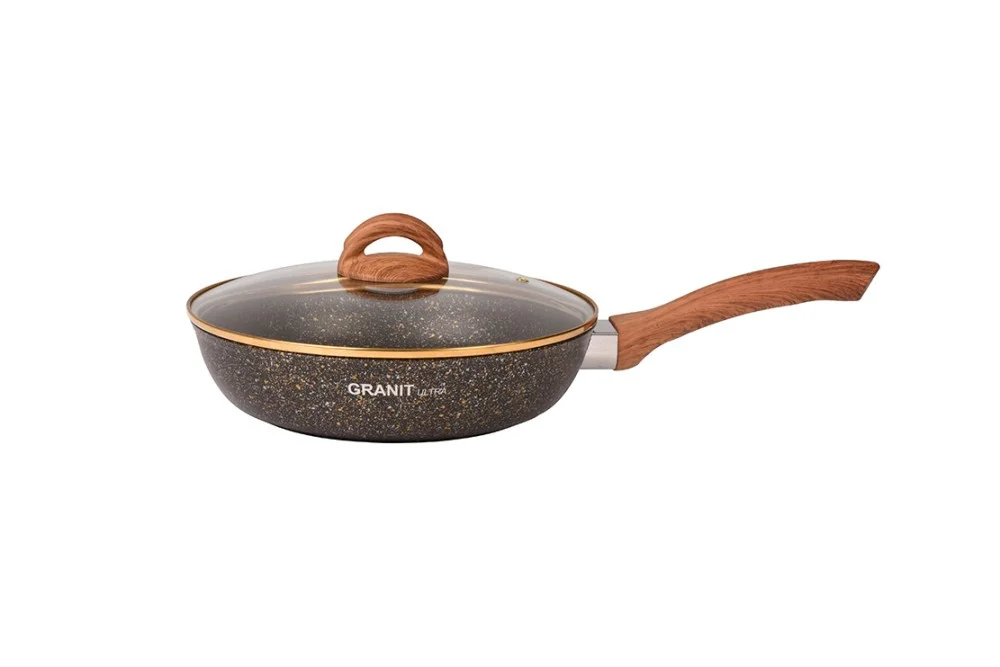 Кукмара Сковорода 240мм с ручкой,стекл.крышкой, АП линия Granit ultra (black-gold) сгбг241а