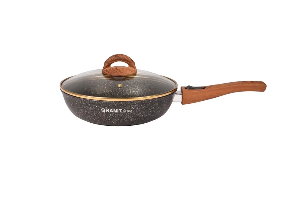 Кукмара Сковорода 240мм со съемной ручкой,стекл.крышкой, АП линия Granit ultra (black-gold) сгбг243а