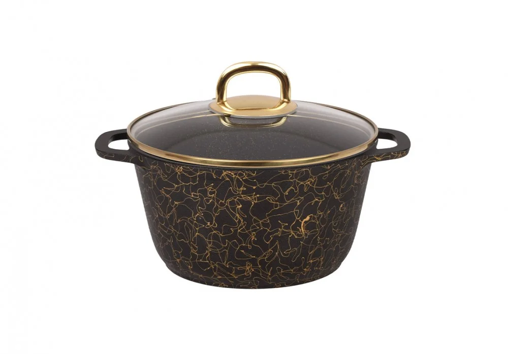 KUKMARA Кастрюля 2,5л со стеклянной крышкой, АП линия Грация (черный/золото) кчз25а