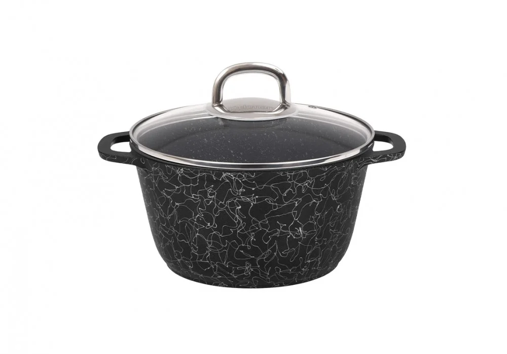 KUKMARA Кастрюля 2,5л со стеклянной крышкой, АП линия Грация (черный/серебро) кчс25а