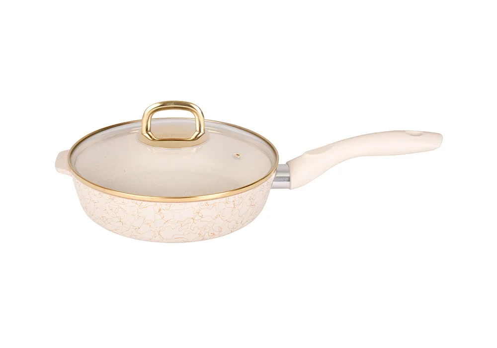 Кукмара Сковорода 22 см с ручкой, со стеклянной крышкой АП линия Грация (белый/золото) сгбз221а