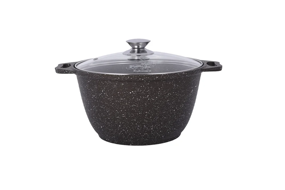 KUKMARA Кастрюля 4л с антипригарным покрытием (кофейный мрамор) со стеклянной крышкой 42а-кмк