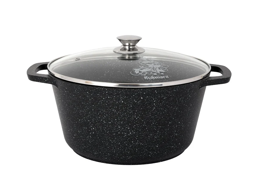 KUKMARA Кастрюля 6,5л с антипригарным покрытием (темный мрамор) со стеклянной крышкой кмт652а