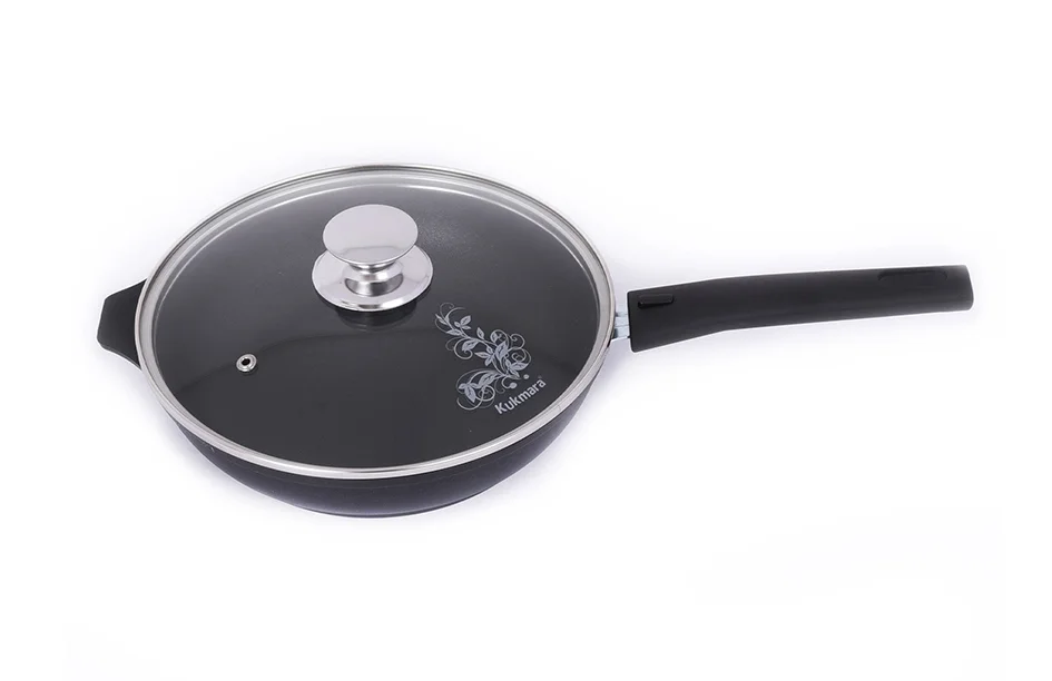 Кукмара Сковорода 22/5 см с антипригарным покрытием, со съемной ручкой, со стеклянной крышкой АП линияТрадиция с225а