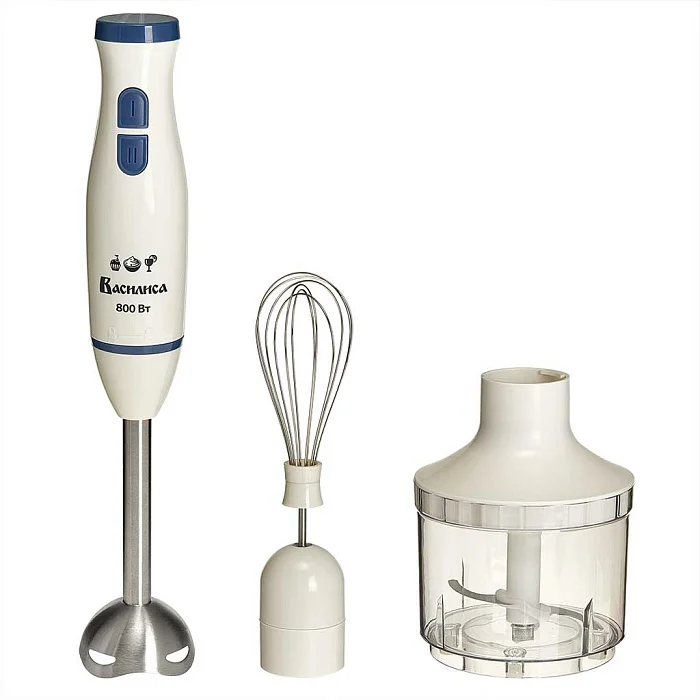 ВАСИЛИСА Блендер погружной 800 Вт ВА-310А с измельчителем, венчиком, белый с синим