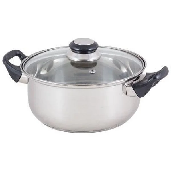 Mallony Кастрюля из нерж стали с крышкой (стекло) BAK-S-04, 3,9 л, ручки - бакелит, одинарное дно, 985889-SK