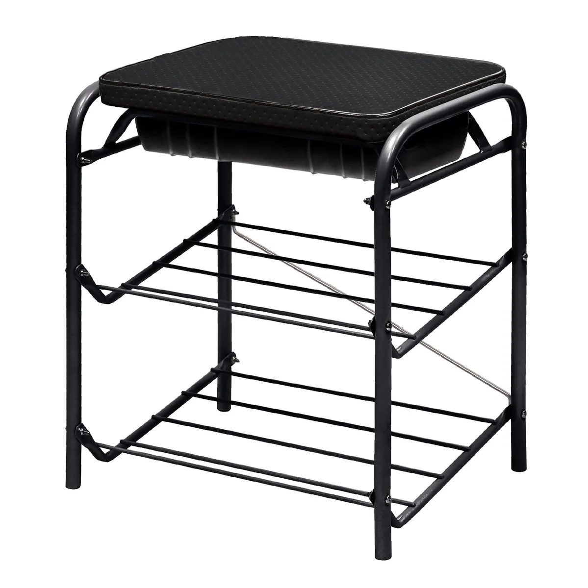 НИКА Банкетка с мягким сиденьем и двумя полками для обуви БП1-1/Ч черный