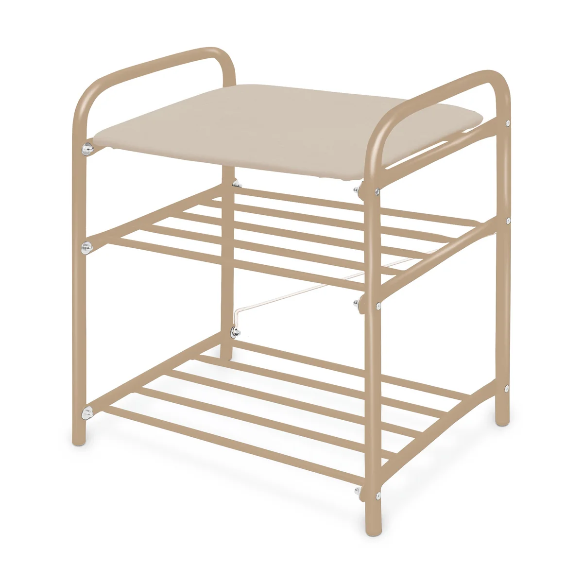 НИКА Банкетка с мягким сиденьем и двумя полками для обуви БП1-1/БЖ слоновая кость/бежевый металлик