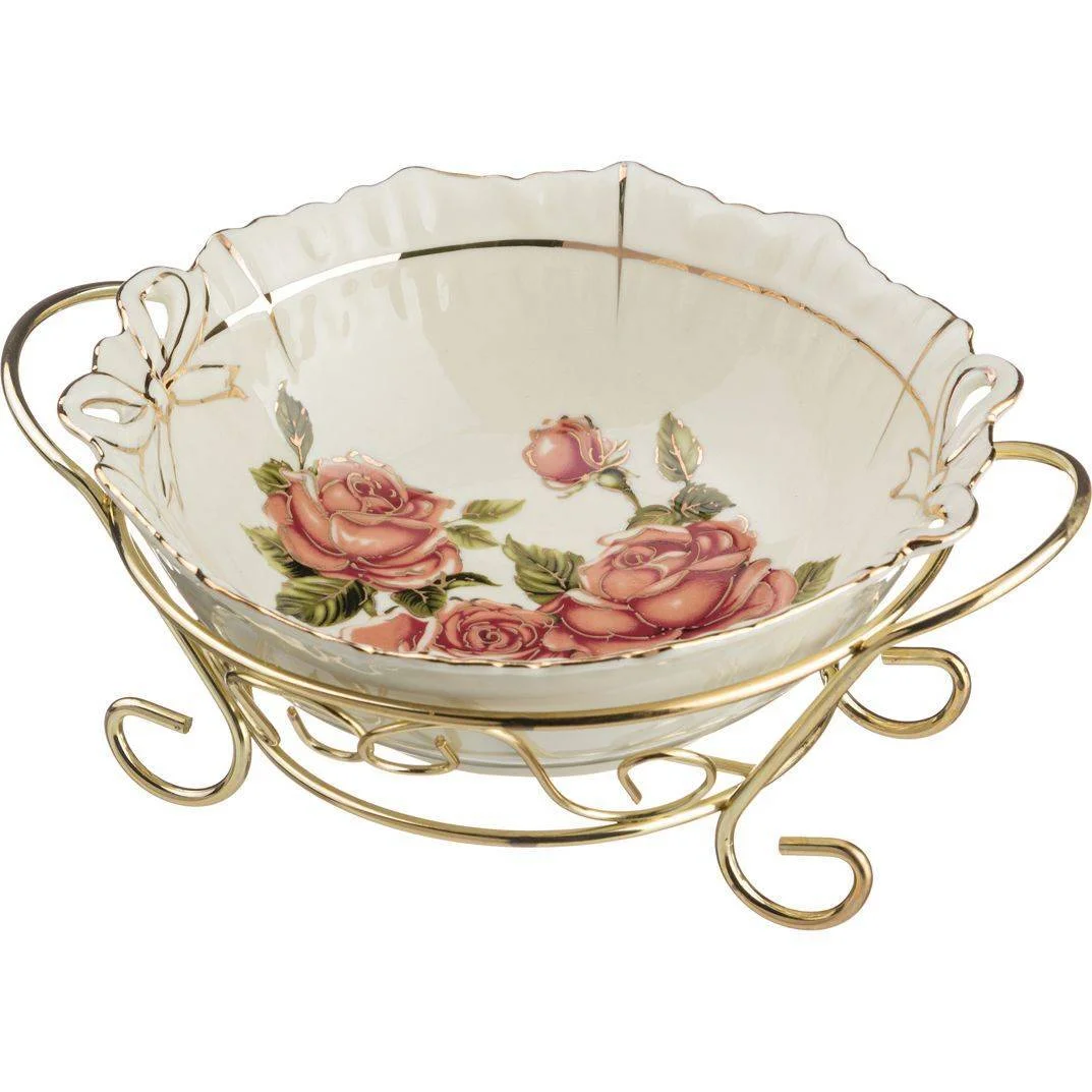 Lefard Салатник На Металл.подставке Корейская Роза Диаметр=17 См. Высота=9 См. 126-526