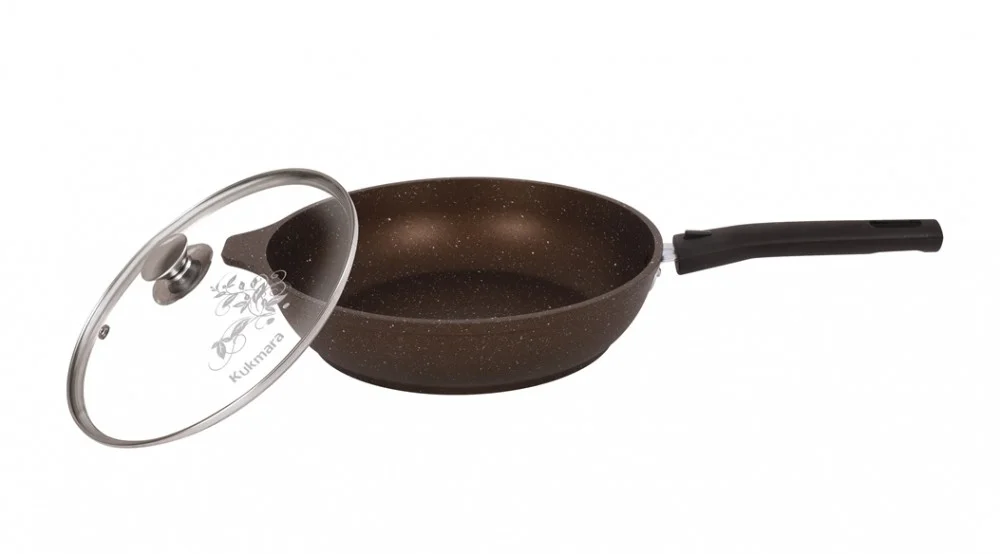 Кукмара Сковорода 24/6 см с антипригарным покрытием (кофейный мрамор), со съемной ручкой и стекл. крышкой смк24604а