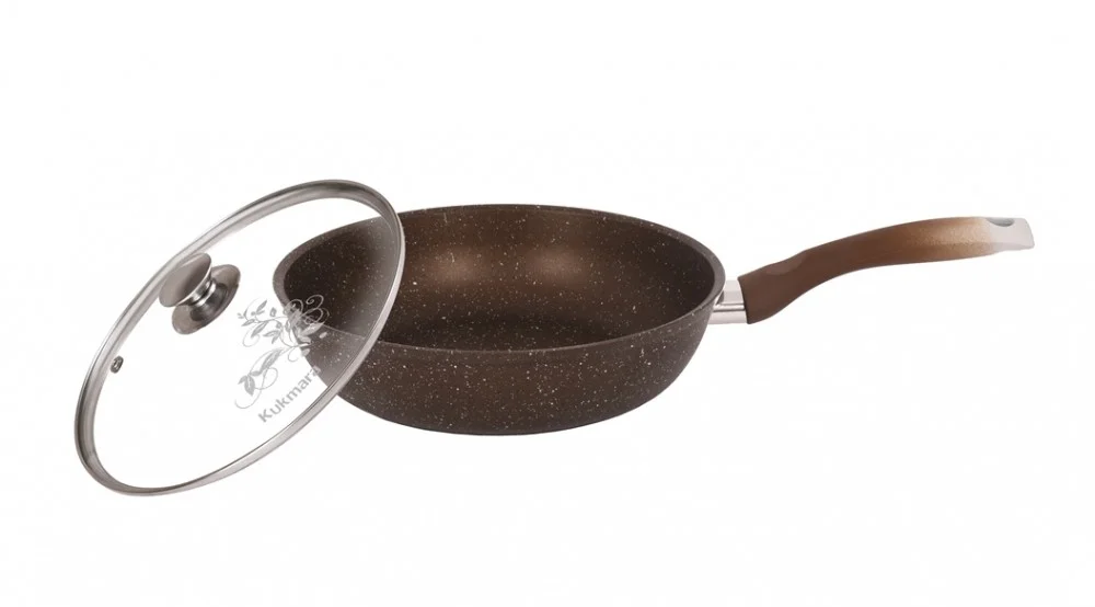 Кукмара Сковорода 26/6 см с антипригарным покрытием (кофейный мрамор) с ручкой и стеклянной крышкой смк26603а