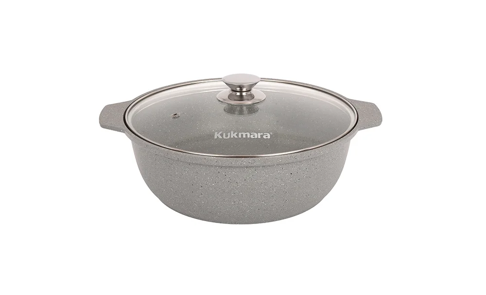 KUKMARA Кастрюля-жаровня 3л с антипригарным покрытием (светлый мрамор) со стеклянной крышкой жмс32а