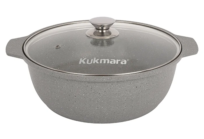 KUKMARA Кастрюля-жаровня 5л диаметром 28см со стеклянной крышкой, АП (светлый мрамор) жмс528а