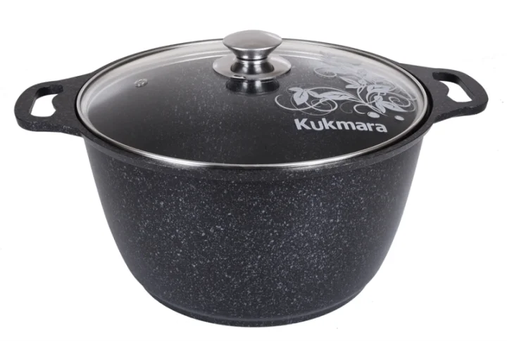 KUKMARA Кастрюля 8л с антипригарным покрытием (темный мрамор) со стеклянной крышкой кмт82-1а