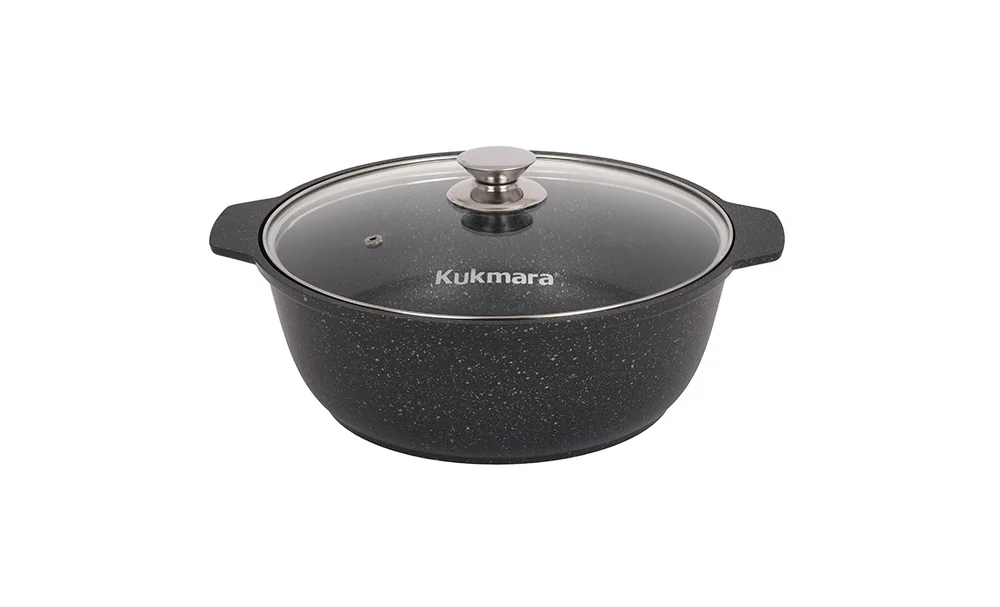 KUKMARA Кастрюля-жаровня 4л с антипригарным покрытием (темный мрамор) со стеклянной крышкой жмт42а