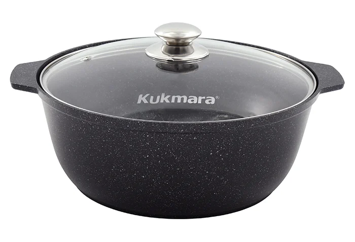 KUKMARA Кастрюля-жаровня 5л диаметром 28см со стеклянной крышкой, АП (темный мрамор) жмт528а