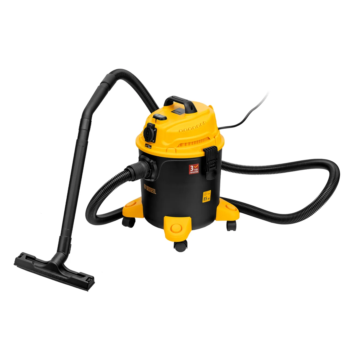 Denzel Пылесос строительный LVC20, 1400 Вт, бак 20 л, шланг 3 м, розетка с автосинхр. 28292