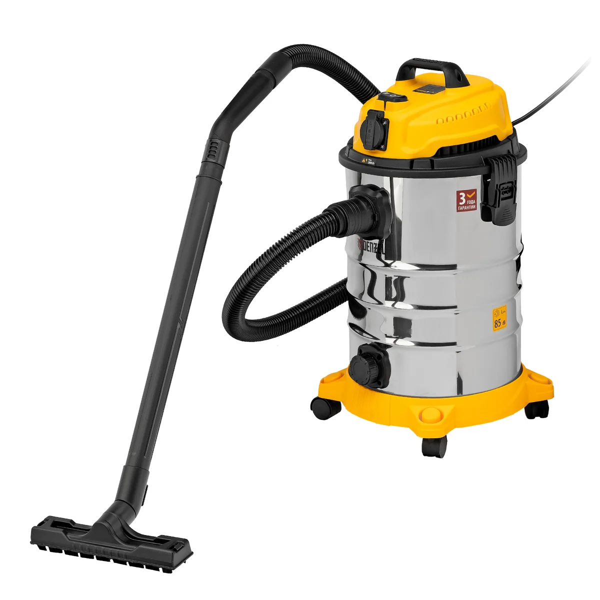 Denzel Пылесос строительный LVC30, 1400 Вт, бак 30 л, шланг 3 м, розетка с автосинхр. 28293