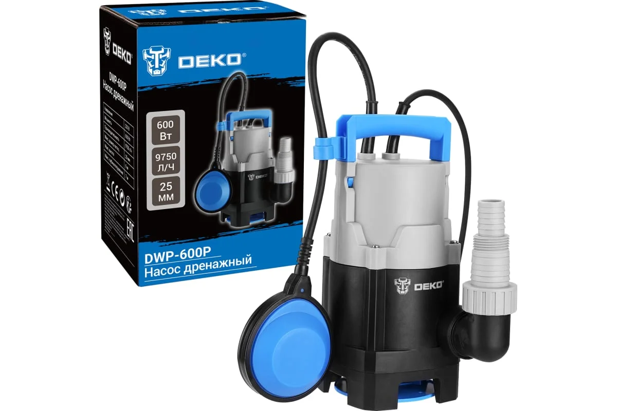 DEKO Насос дренажный DWP-600P (грязевая, поплавок, 220В, 600Вт, пластик) 076-0519