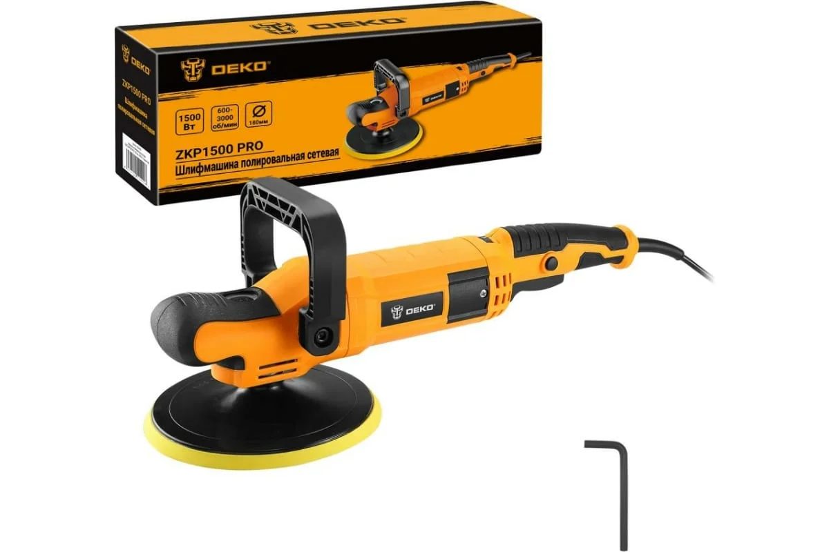DEKO Шлифмашина полировальная сетевая ZKP1500 PRO, 180 мм, 1500 Вт, плавный пуск 063-4320