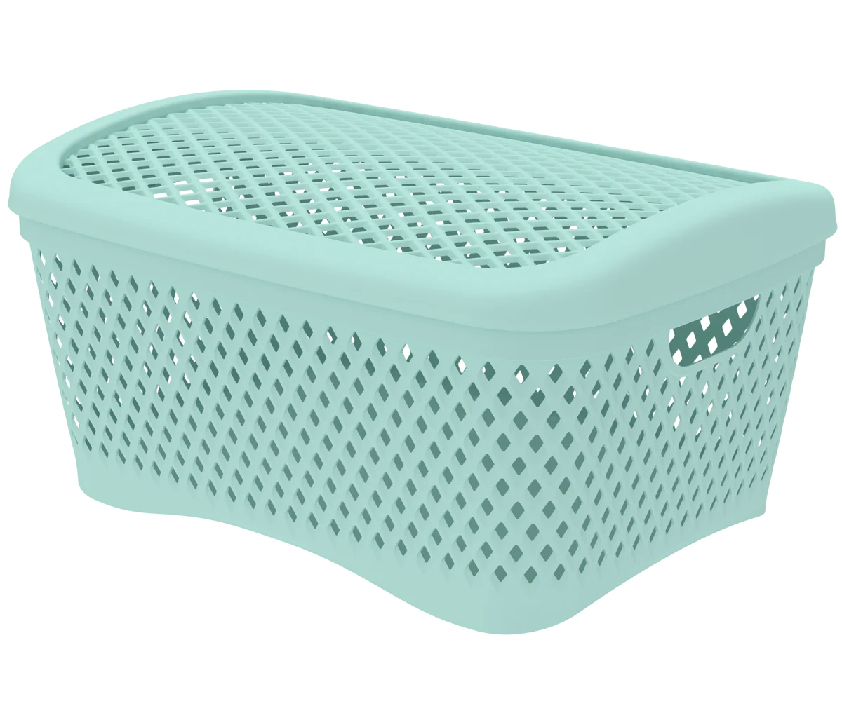 Альт-платс Корзинка с крышкой Ромбики L (340×250×170мм) (мята) АП 459