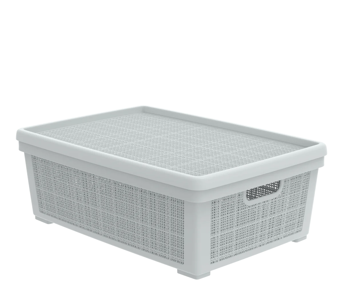 Альт-платс Плетёная корзина для хранения с крышкой Лён 35л (568×400×203мм) (серый) АП 476