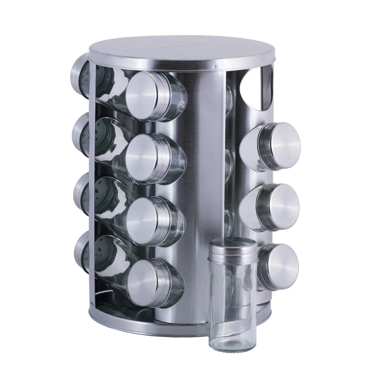 Kamille Набор ёмкостей для специй КМ-7040 (16 шт.) на круглой подставке из нержавеющей стали