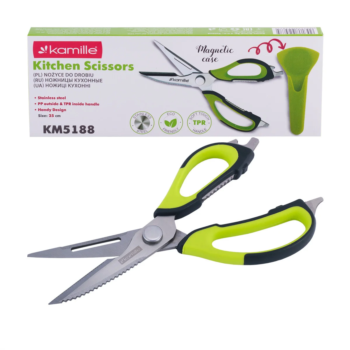 Kamille Ножницы кухонные 25 см. из нержавеющей стали КМ-5188 с чехлом на магните