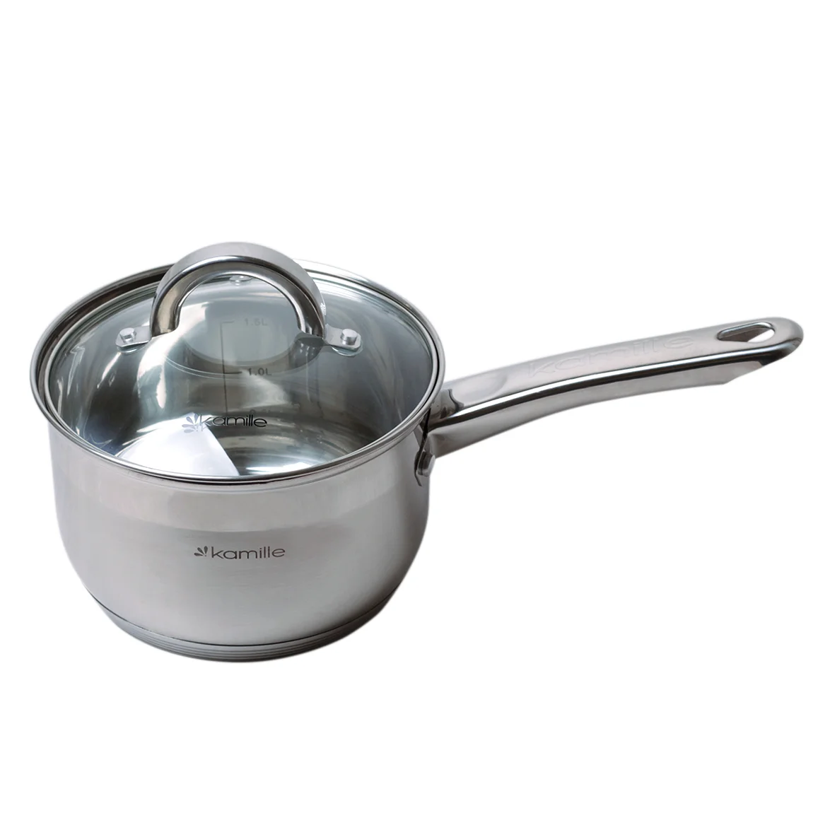 Kamille Ковш 1,9 л. из нержавеющей стали со стеклянной крышкой KM 4227S (d16х10,5 см)