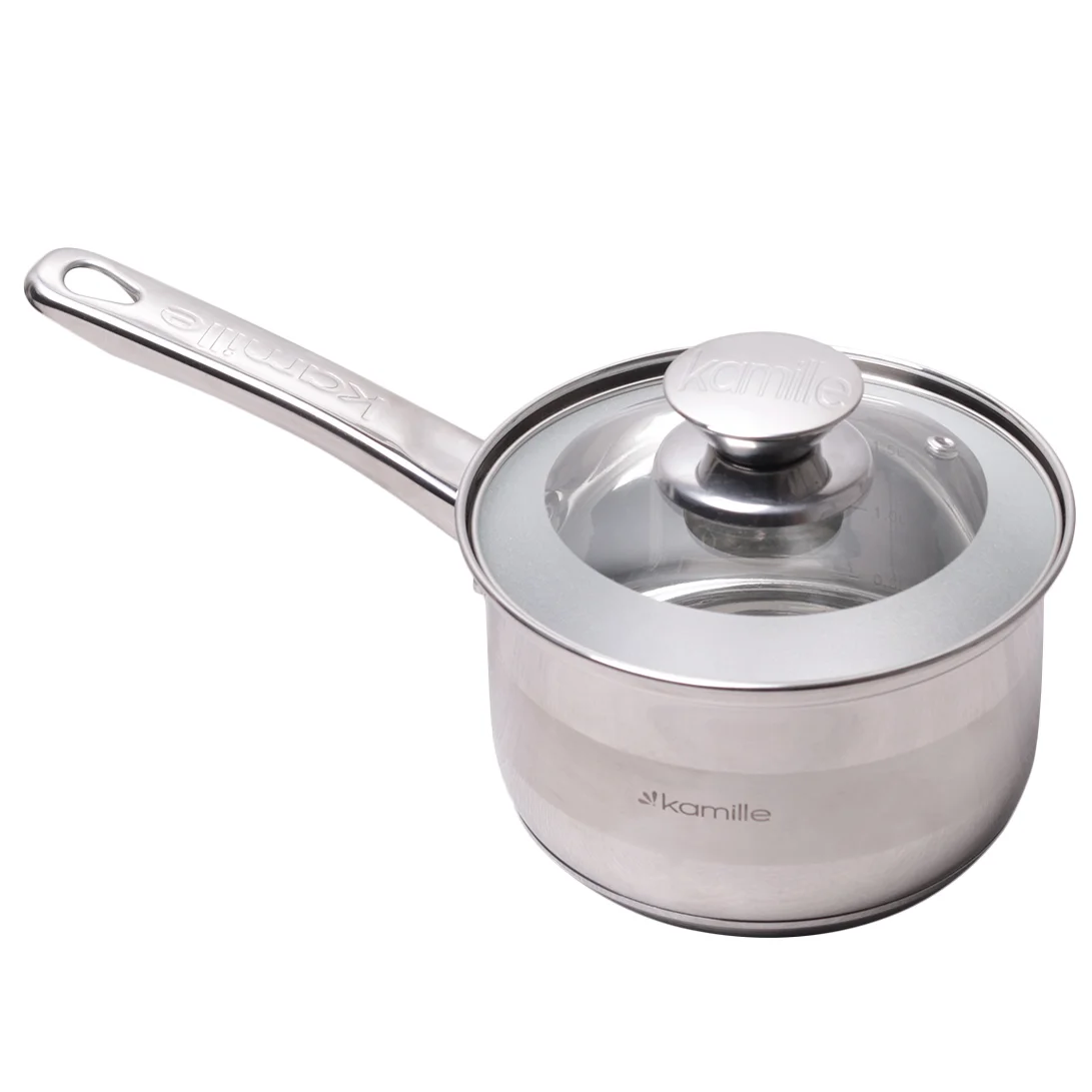 Kamille Ковш 2,1 л. из нержавеющей стали со стеклянной крышкой KM 4526S (d16х10,5 см)