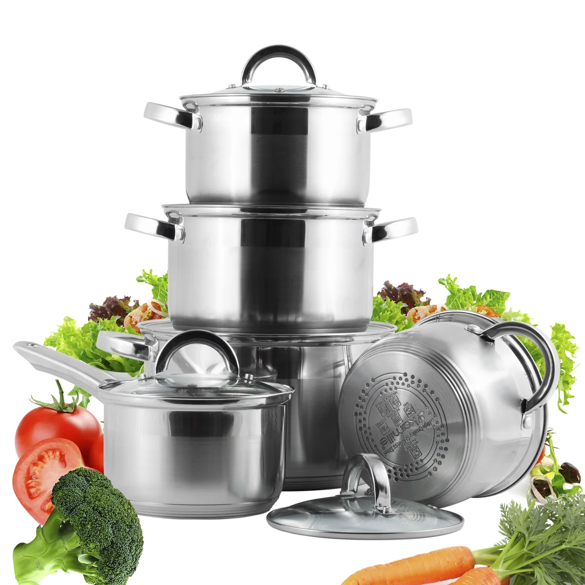 Kamille Набор посуды 10 предметов из нержавеющей стали КМ-5633S (ковш 1,8 л; кастрюли 1,8 л; 2,5 л; 3,8 л; 5,8 л)