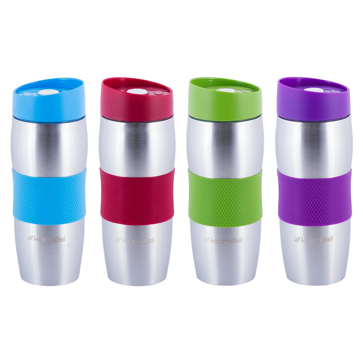 Kamille Термокружка 380 мл. из нержавеющей стали KM-2053R с TPR-вставкой
