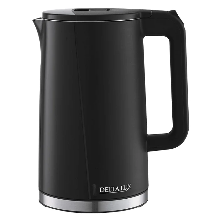DELTA Чайник электрический 2200 Вт, 1,8 л LUX DE-1011, двойной корпус, черный