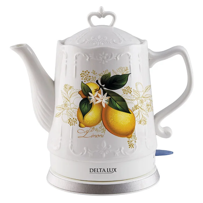 DELTA Чайник электрический 1500 Вт, 1,5 л, корпус из фарфора LUX DE-1010 Лимоны
