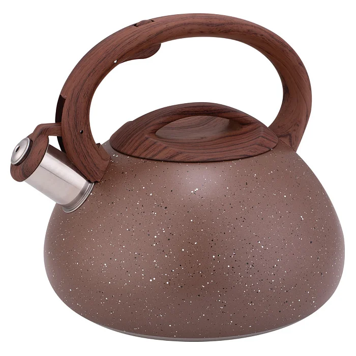 ALPENKOK Чайник 3 л из нержавеющей стали со свистком AK-536 коричневый гранит, ручка темное дерево