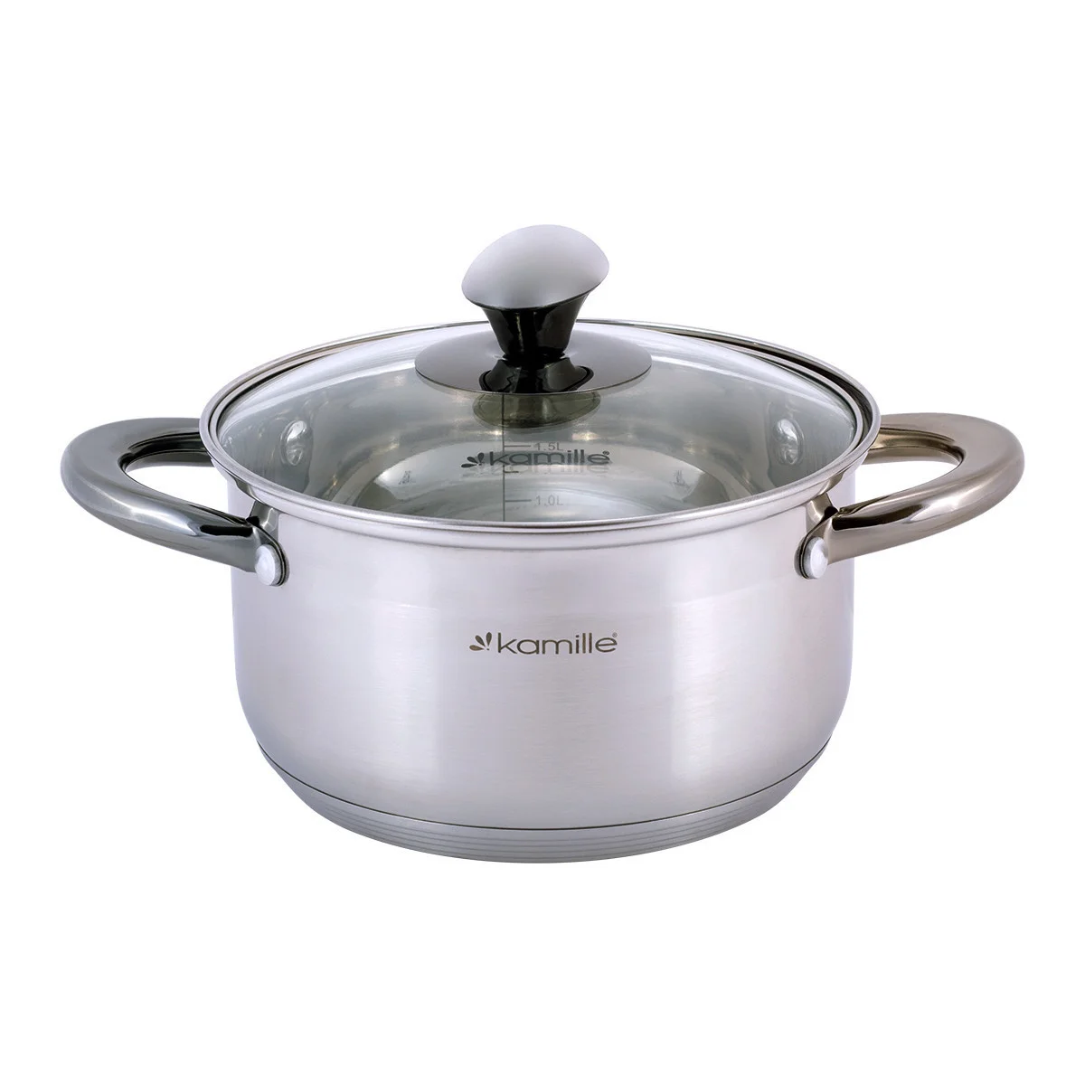 Kamille Кастрюля 2 л. из нержавеющей стали KM-4921 с черными ручками