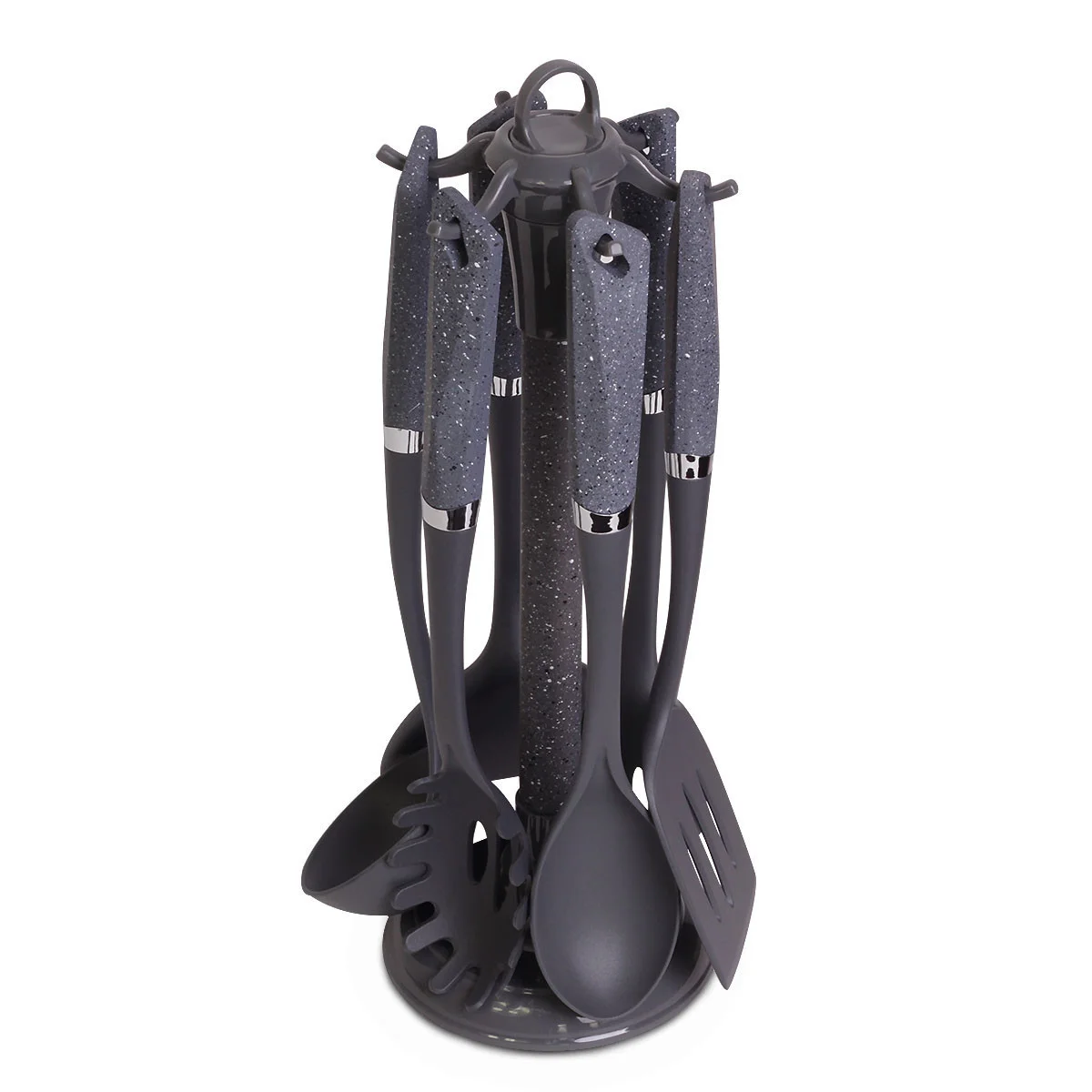 Kamille Набор кухонных принадлежностей 7 предметов КМ-5030В нейлоновые с ручками под мрамор на подставке