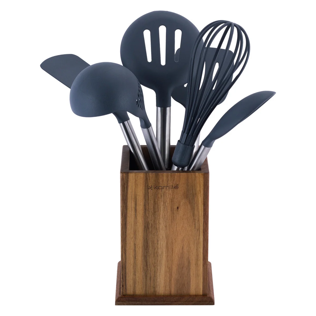 Kamille Набор кухонных принадлежностей 7 предметов KM-5034 из нейлона с бамбуковой подставкой