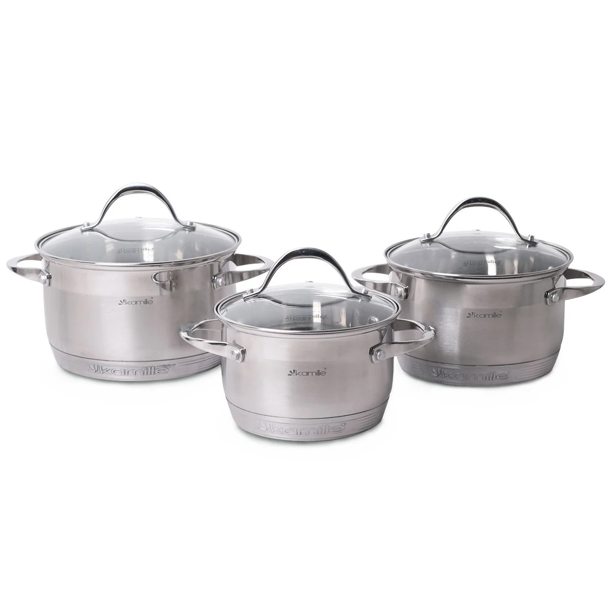 Kamille Набор кастрюль 6 предметов KM 4706S из нержавеющей стали (1,8 л; 2,3 л; 3,3 л. 7-слойное дно)