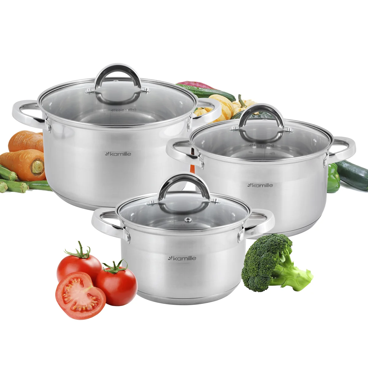 Kamille Набор кастрюль 6 предметов KM-5630S (4,5 л; 5,8 л; 7,8 л) из нержавеющей стали