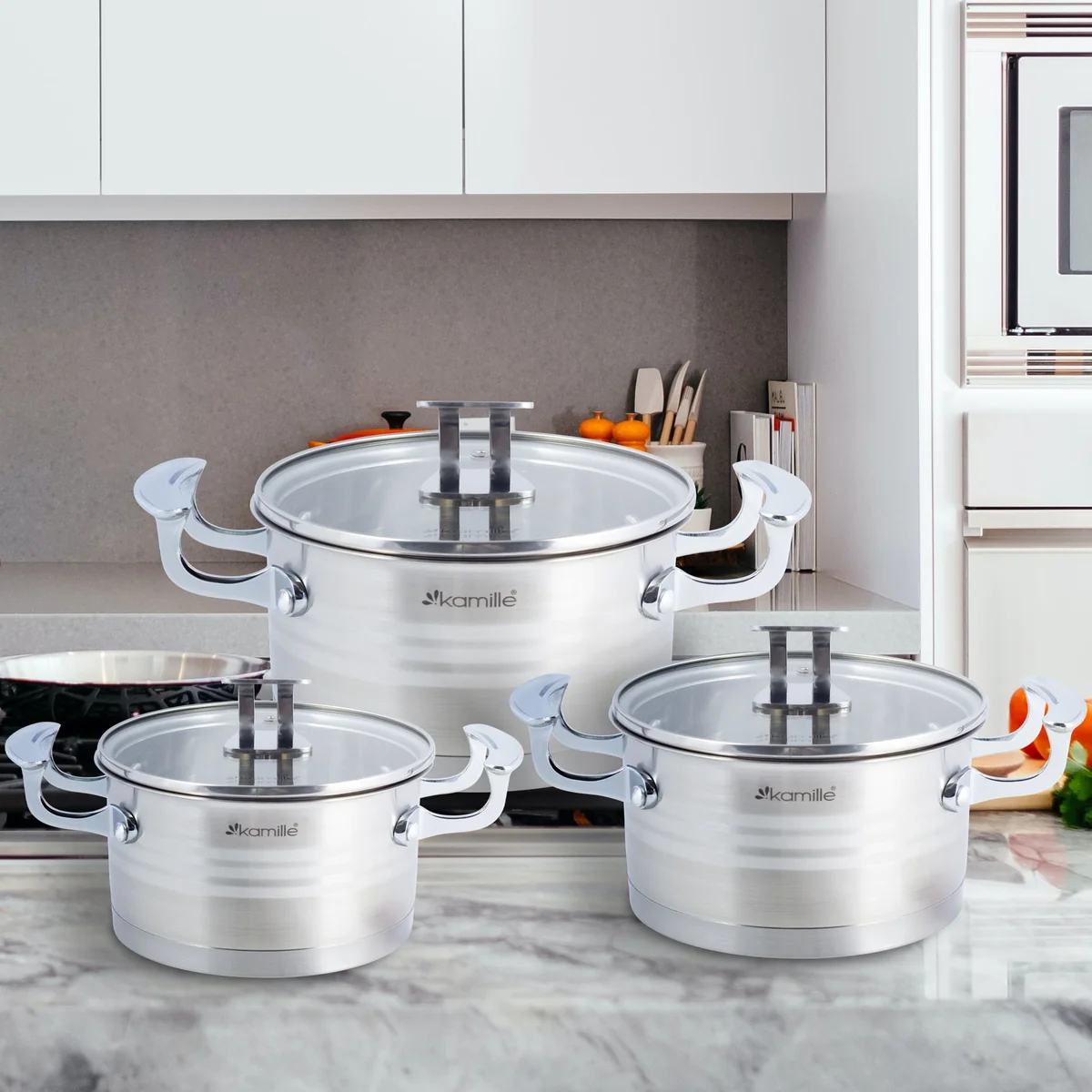 Kamille Набор кастрюль 6 предметов из нержавеющей стали KM-5861 (1,7 л; 2,4 л; 3,1 л.)