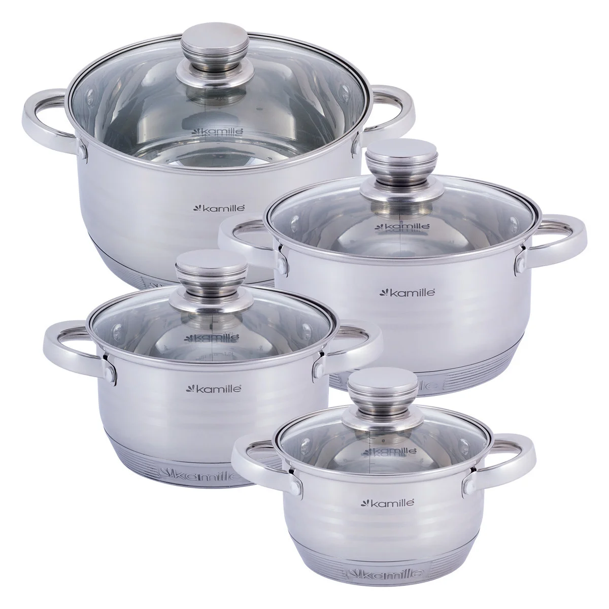 Kamille Набор кастрюль 8 предметов KM 4916 (1,5 л; 2 л; 3 л; 5 л) из нержавеющей стали
