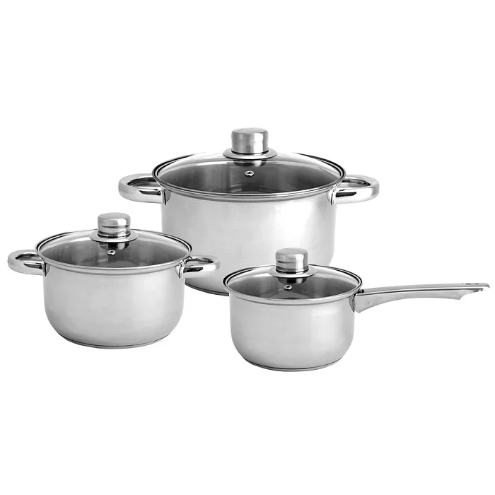 WEBBER Набор посуды 6 предметов: 2 кастрюли (2,6 л, 3,5 л) и ковш (1,9 л) из нержавеющей стали со стеклянными крышками BE-631/6