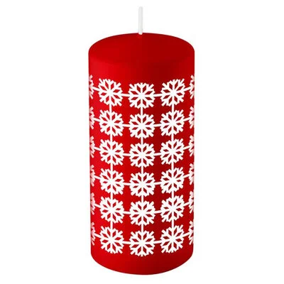 Mallony Свеча Deco Christmas 50х100 мм Снежинки (белые на бордовом). 106148-SK