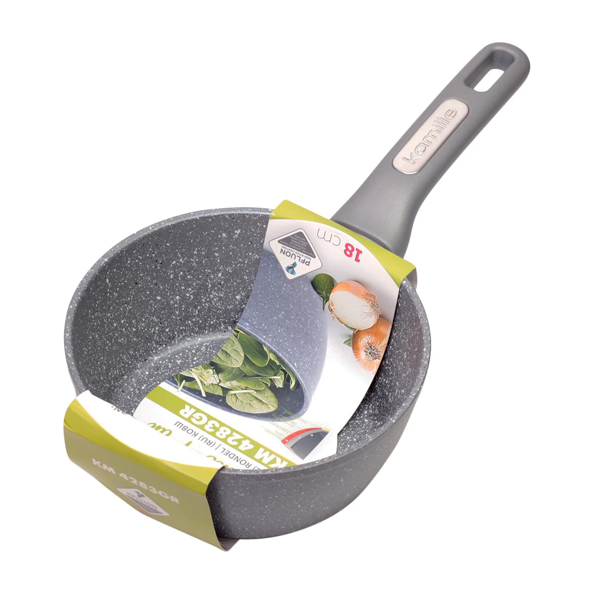 Kamille Ковш 1,65 л. из литого алюминия KM-4283GR (18 см) с мраморным покрытием