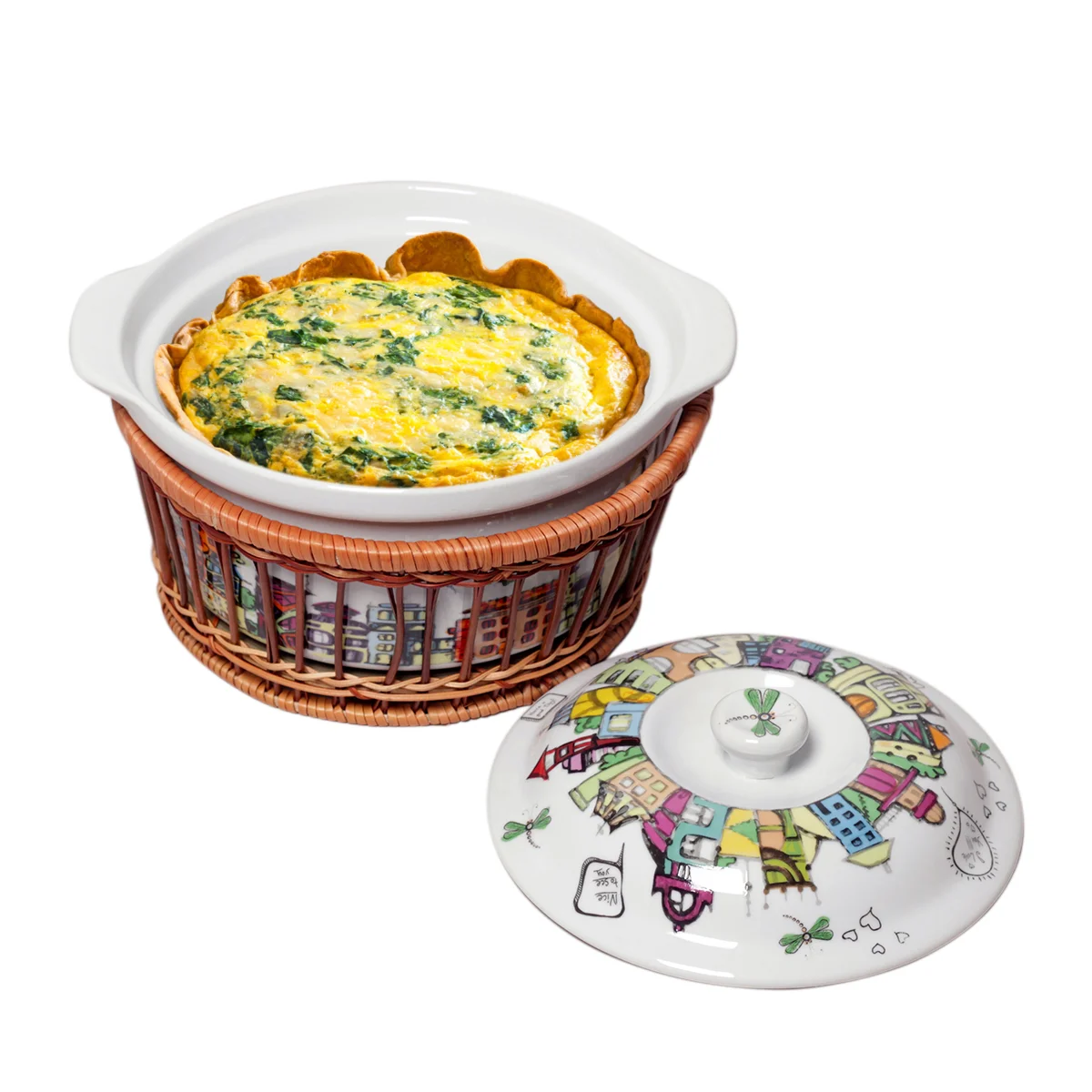 Kamille Кастрюля керамическая 2,5 л. с крышкой KM-6302 (27х24х13 см) в ротанговой корзинке